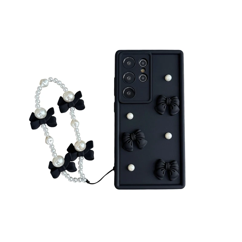 ربطة القوس فيونكة اللؤلؤ سلسلة حبل قضية الهاتف لسامسونج غالاكسي S25 حافة S24 FE S23 S22 S21 FE S20 S25 FE الترا زائد A07 A17 M36 5G غطاء