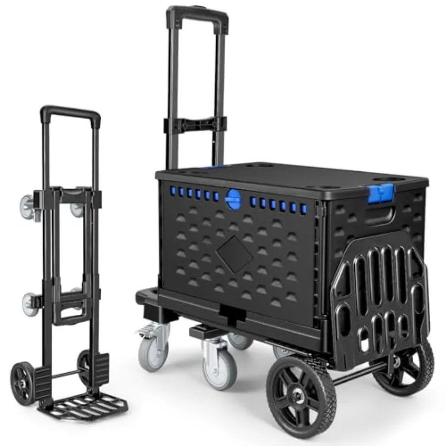 شاحنة يدوية قابلة للتحويل 4 في 1 مع صندوق قابل للطي للتخزين الثقيل والنقل بسعة 600 رطل مع مقبض قابل للتعديل #1