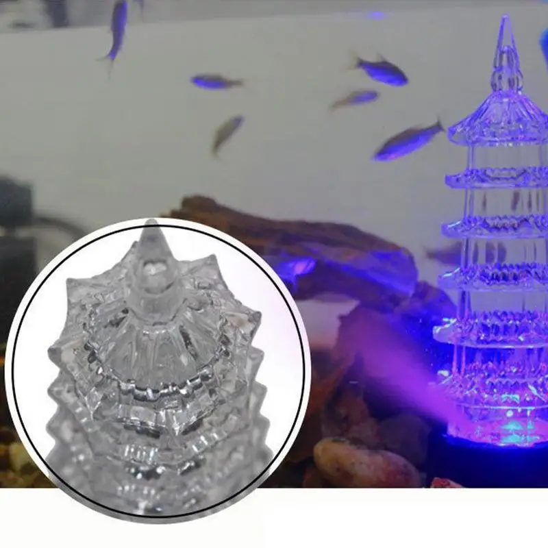 LED Aquarium Fish Tank Light Pagoda Shape Colorful Underwater Lamp Aquarium Decorations Glow In The Dark Reusable Colorful