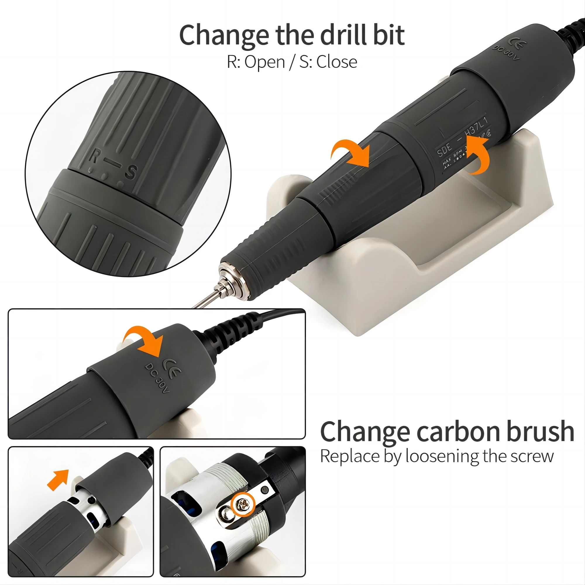 65W Electric Nail Drill 35000RPM H37L1 Handpiece For BT Marathon Milling Cutter Pedicure Manicure Machine Grinding Tool