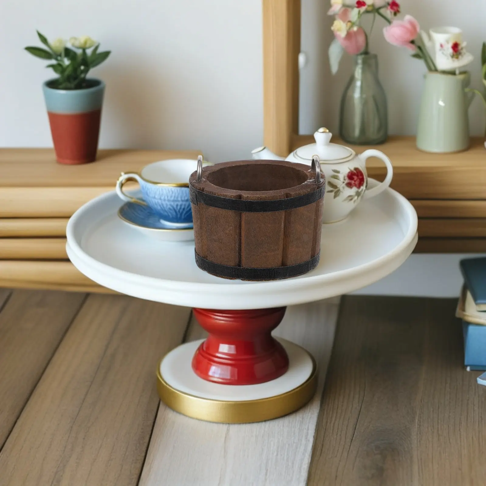 

4Pcs Miniature Wood Buckets Rustic Wooden Barrels Metal Handle Kitchen Scene Simulation Dollhouse Accessories Micro Landscape