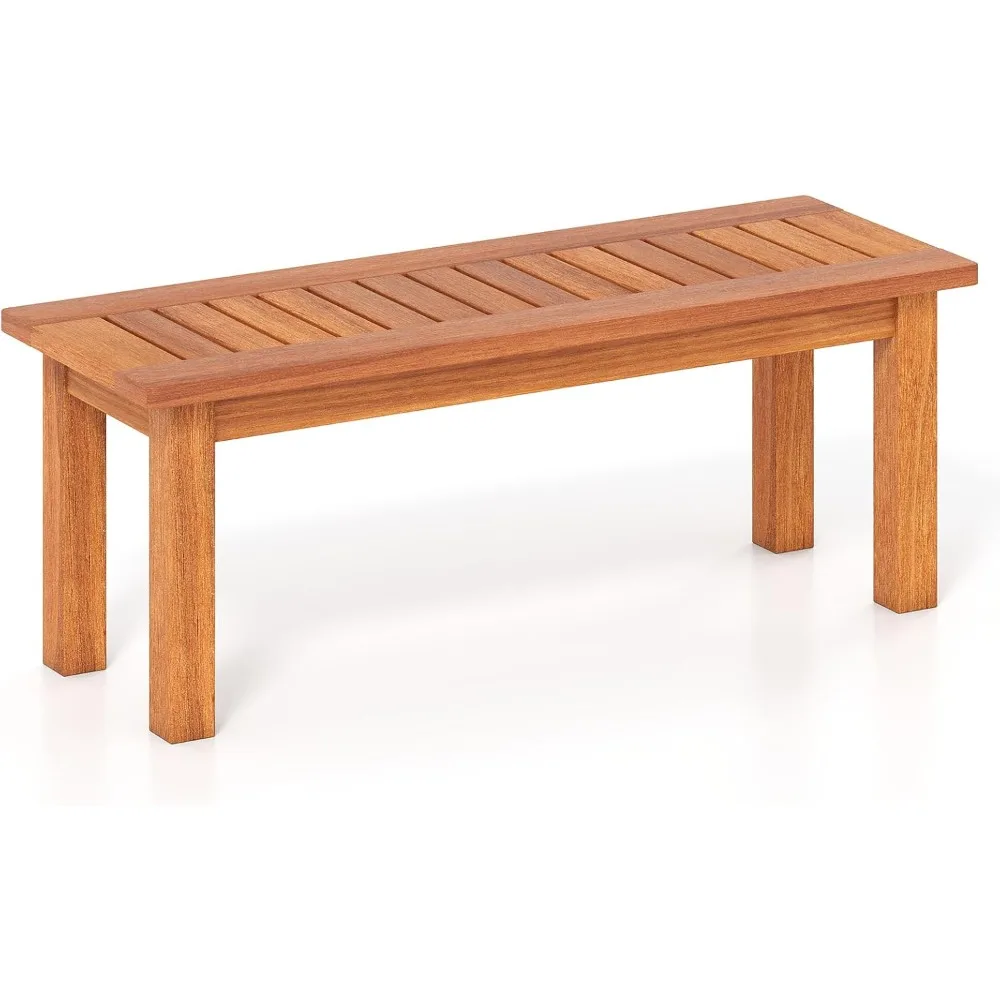 

Outdoor Backless Bench, Solid Wood Patio Bench w/Slatted Seat, 2-Person Rustic Wooden Entryway Bench for Front Porch Garden Bal