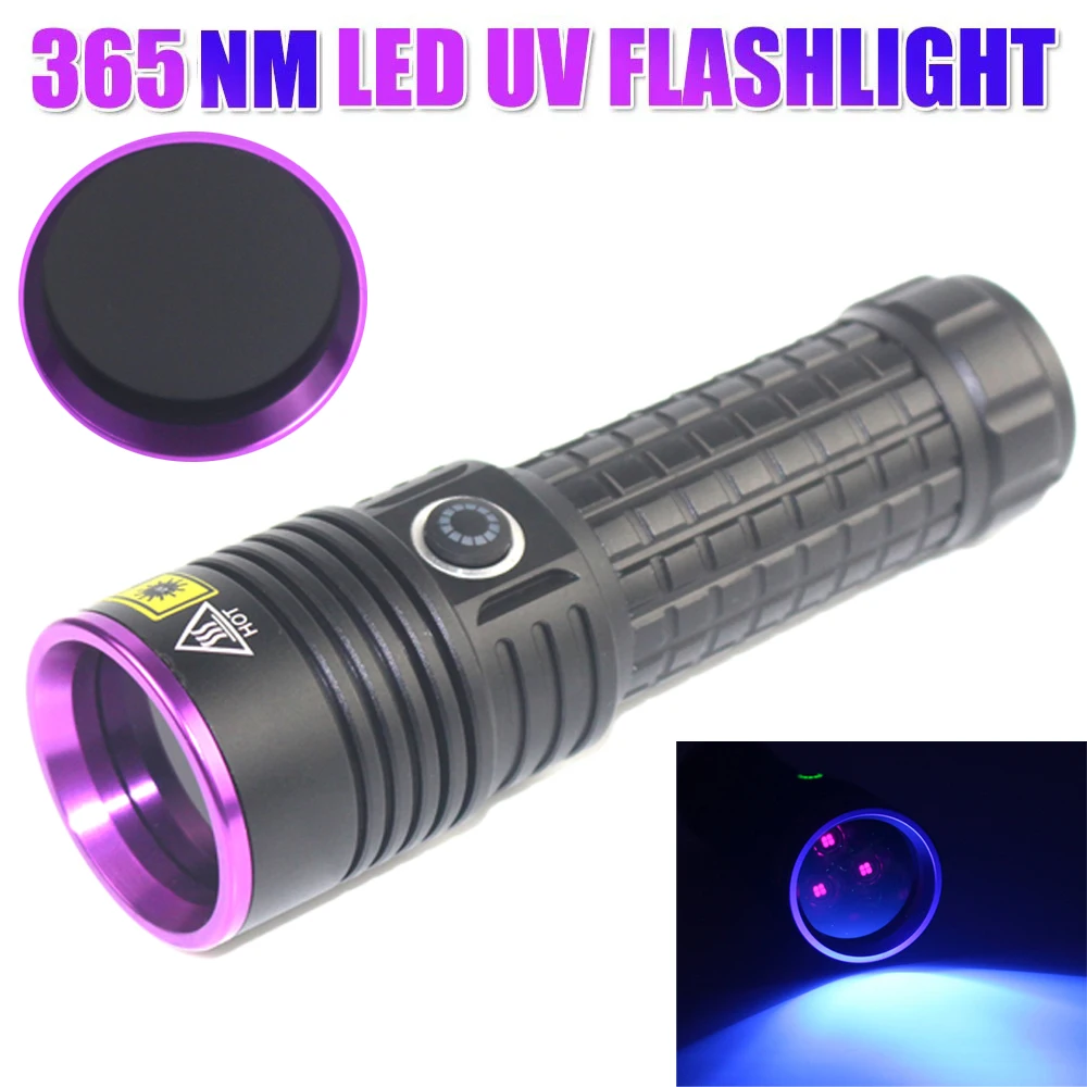 

New 60W Powerful 365NM UV Flashlight Black Mirror Purple Light Detection Torch Type-C Rechargeable 26650 Lantern