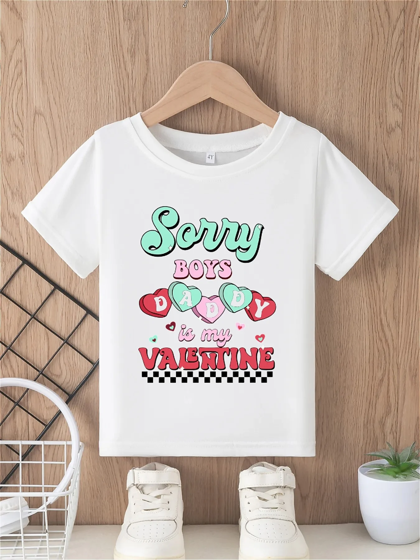 Valentine's Day girl's T-shirt sorry boys daddy is my Valentine letter printed soft Comfortable round neck short sleeved top
