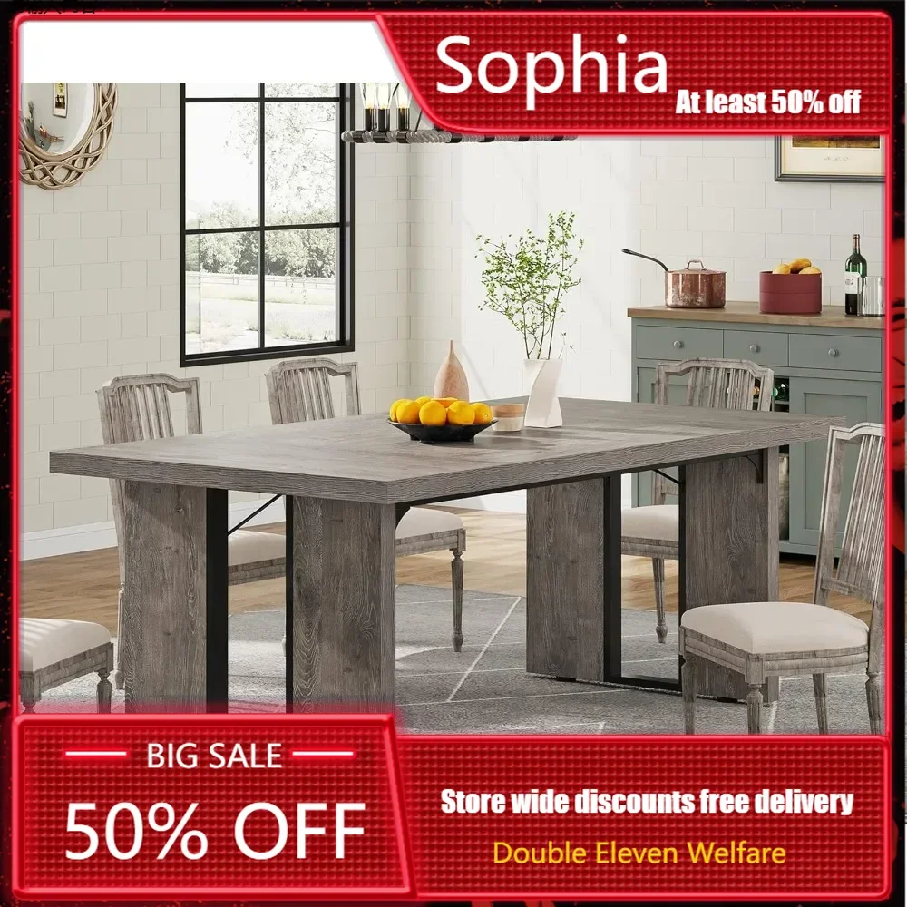 Large Dining Table, Capable of Accommodating 6 To 8 People, Multifunctional Dining Table in Rural Farmhouse Style Furniture