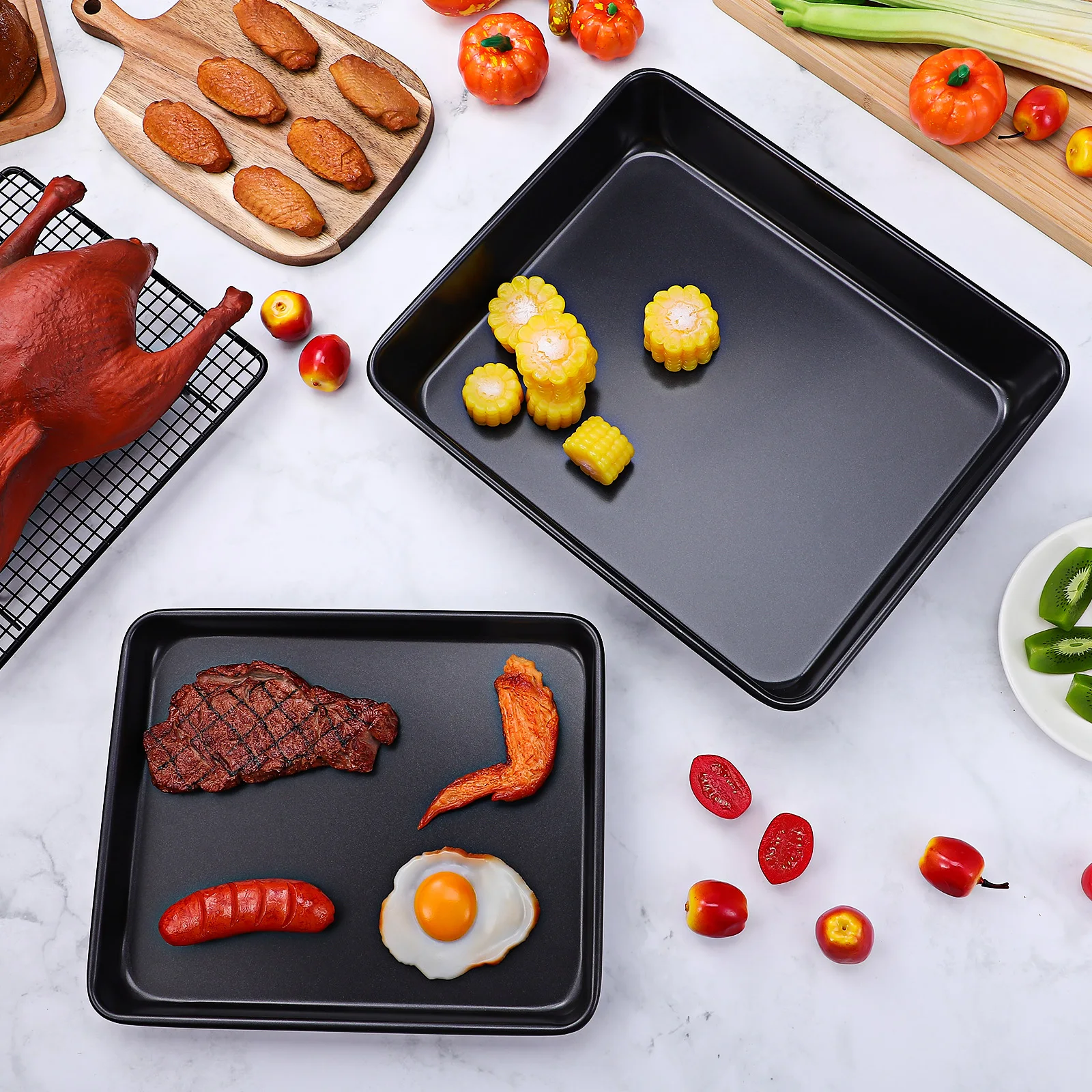

2 Pcs Stainless Steel Baking Trays Set 13 Inch Deep 11 Inch Shallow Heavy Duty Non Stick Oven Trays For Baking Cooking
