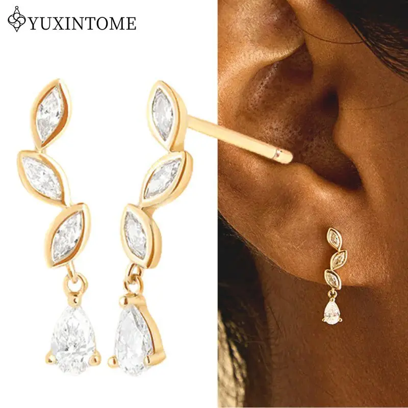 

925 Silver Needle Water Drop Pendant Fully Packed Marine Zircon Stud Earrings Luxury Crystal Earrings Fashion Party Jewelry Gift
