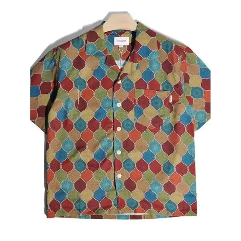 

Youthful Hong Kong Sle Oversized Summer irt ort Sve Slimming High Street Hawaiian Print ex Spring Autumn New Arr...