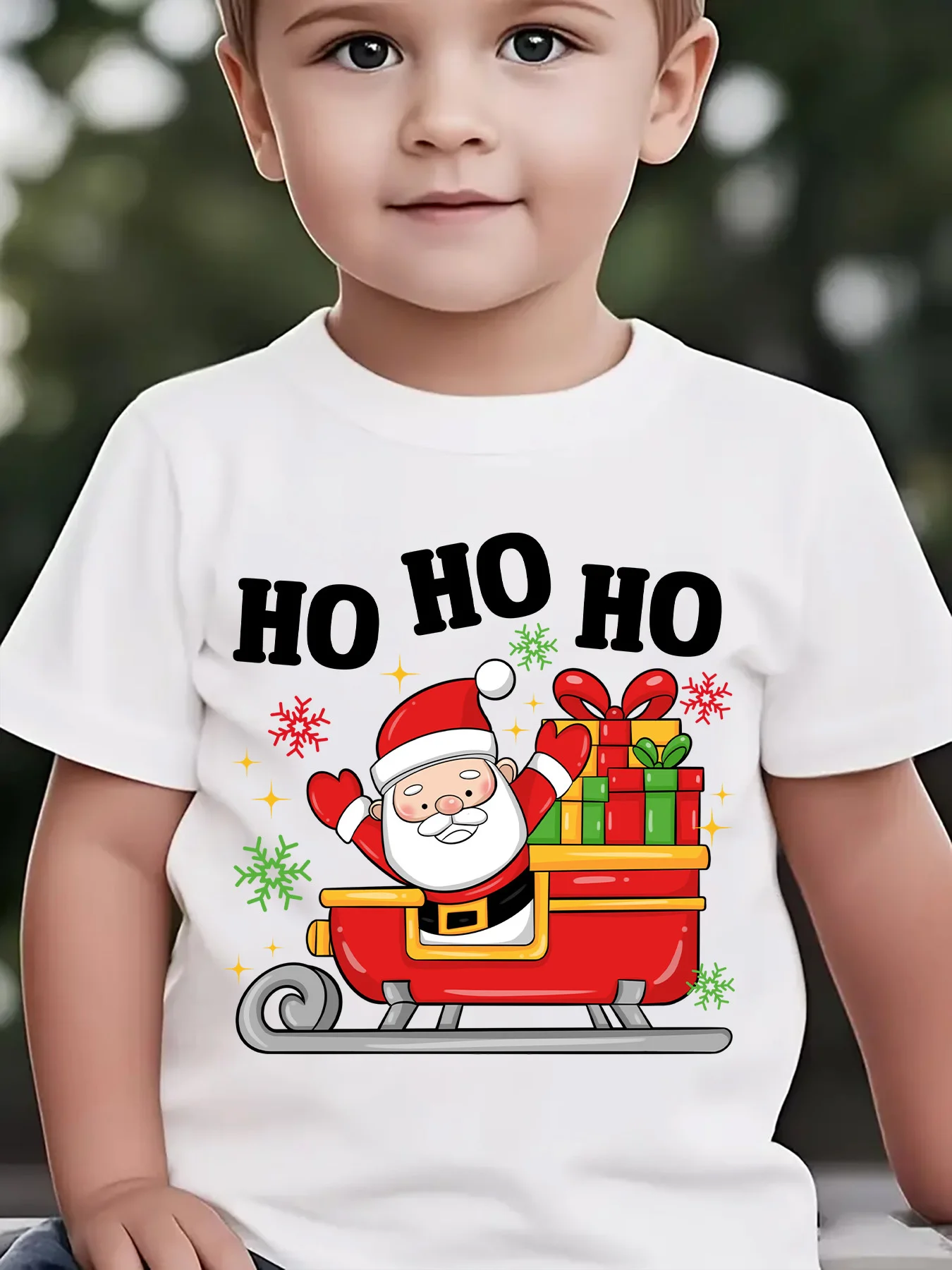 Kids Boys Girls Parent Child Matching Tee Christmas Ho Ho Ho Santa Sleigh Gift Graphic Print Short Sleeve Crew Neck Soft Tee