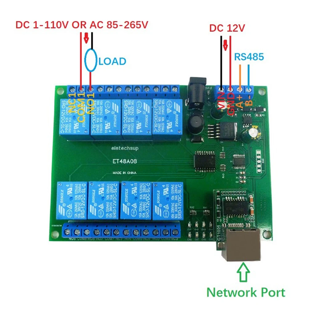 DC 12V 8 Channels Ethernet Relay Module Network Switch Modbus MQTT TCP UDP Web HTTP RS485 Timer Module RS48/Network Interface