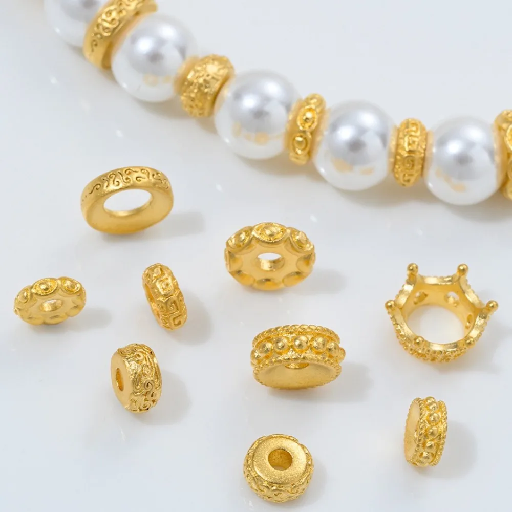 

Copper Plated 24K Gold Crown Large Hole Wheel Bead Spacer Handmade DIY Pearl Bracelet Necklace Jewelry Sand Gold Accessories