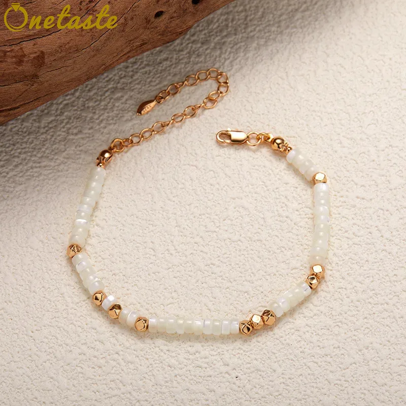 

White Mother of Pearl 925 Silver 18K Gold Beaded Strand Jewelry Set With Necklace And Bracelet For Women Luxury Trendy Love Gift