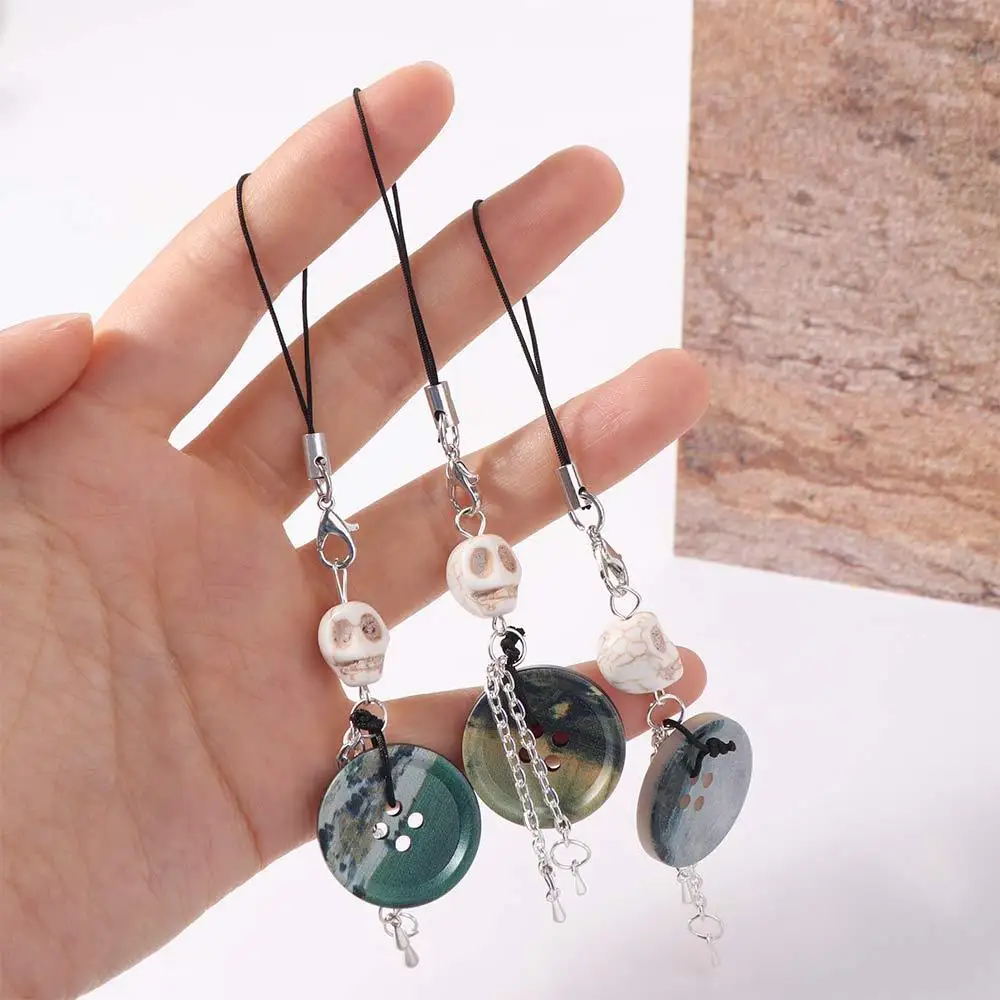 Vintage Skull Button Pendant Phone Charm Bag Decoration Y2K Phone Chain Anti-lost Hanging Rope Phone Lanyards Backpack