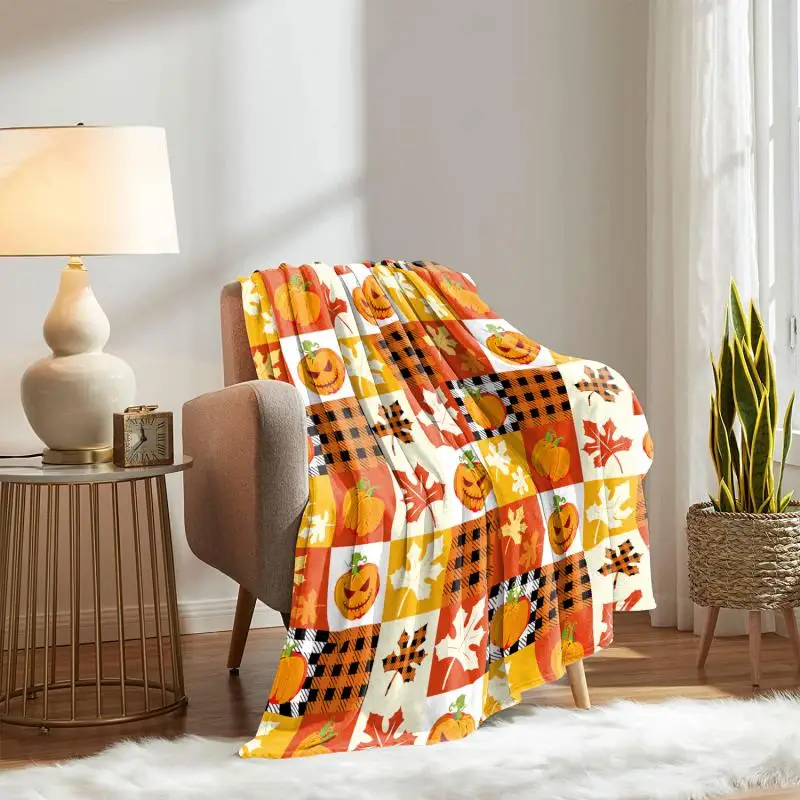 Thanksgiving Day Patchwork-Muster Flanelldecke Halloween-Deckenbezug Warme Halloween-Decke Party-Sofa-Dekorationsdecken – Detail 3