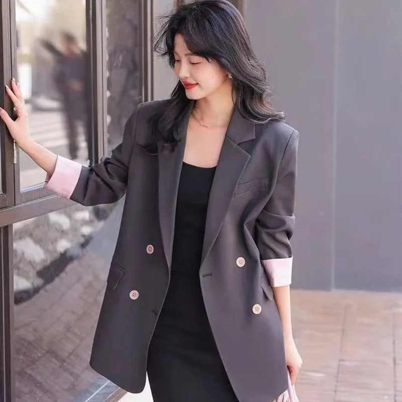 

Blazer Vintage Coat Women Long-Sleeved Fashionable Design Elegant Business Solid Color Design Office Lady Design Casual Blazer