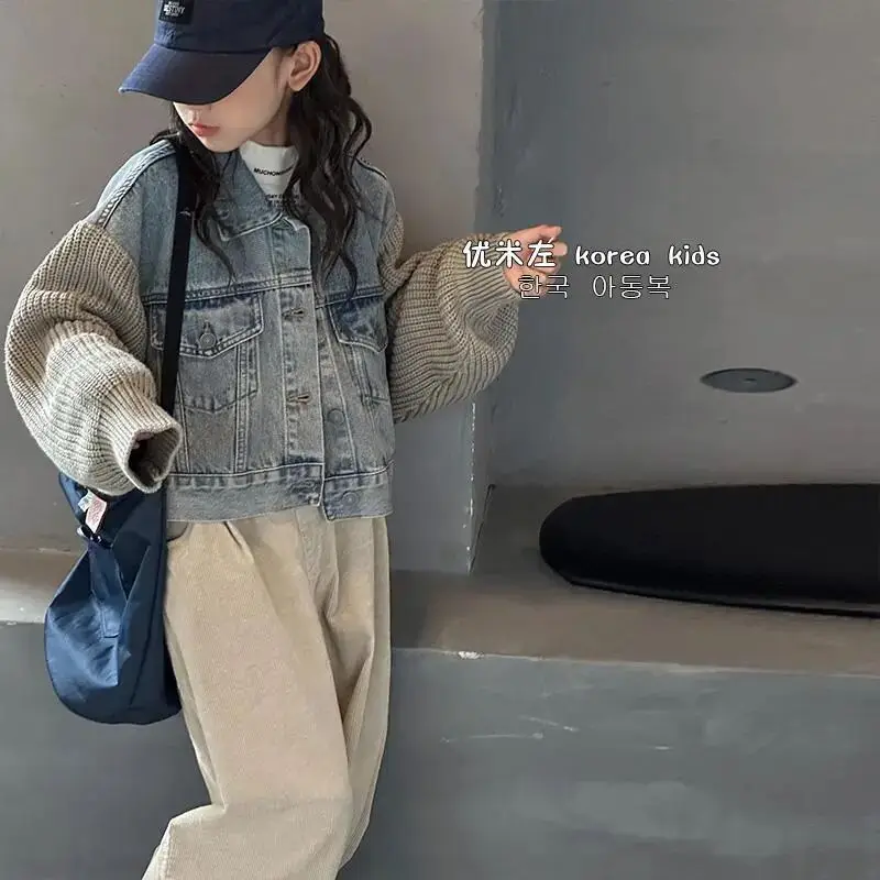 Teen Girls Denim Jacket Spring and Autumn New Children's Leisure Splicing Short Coat 100-160cm