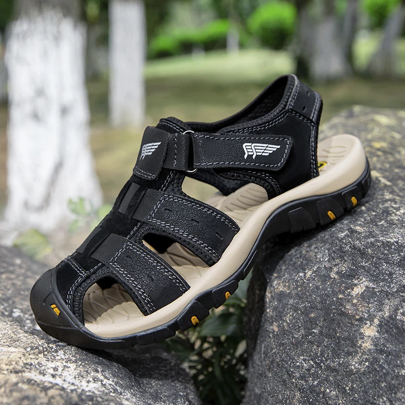 

Summer Men Sandals Genuine Leather Mens Casual Shoes Plus 38-48 Outdoor Sandals for Men Beach Shoes Slippers Fashion Roman Shoes