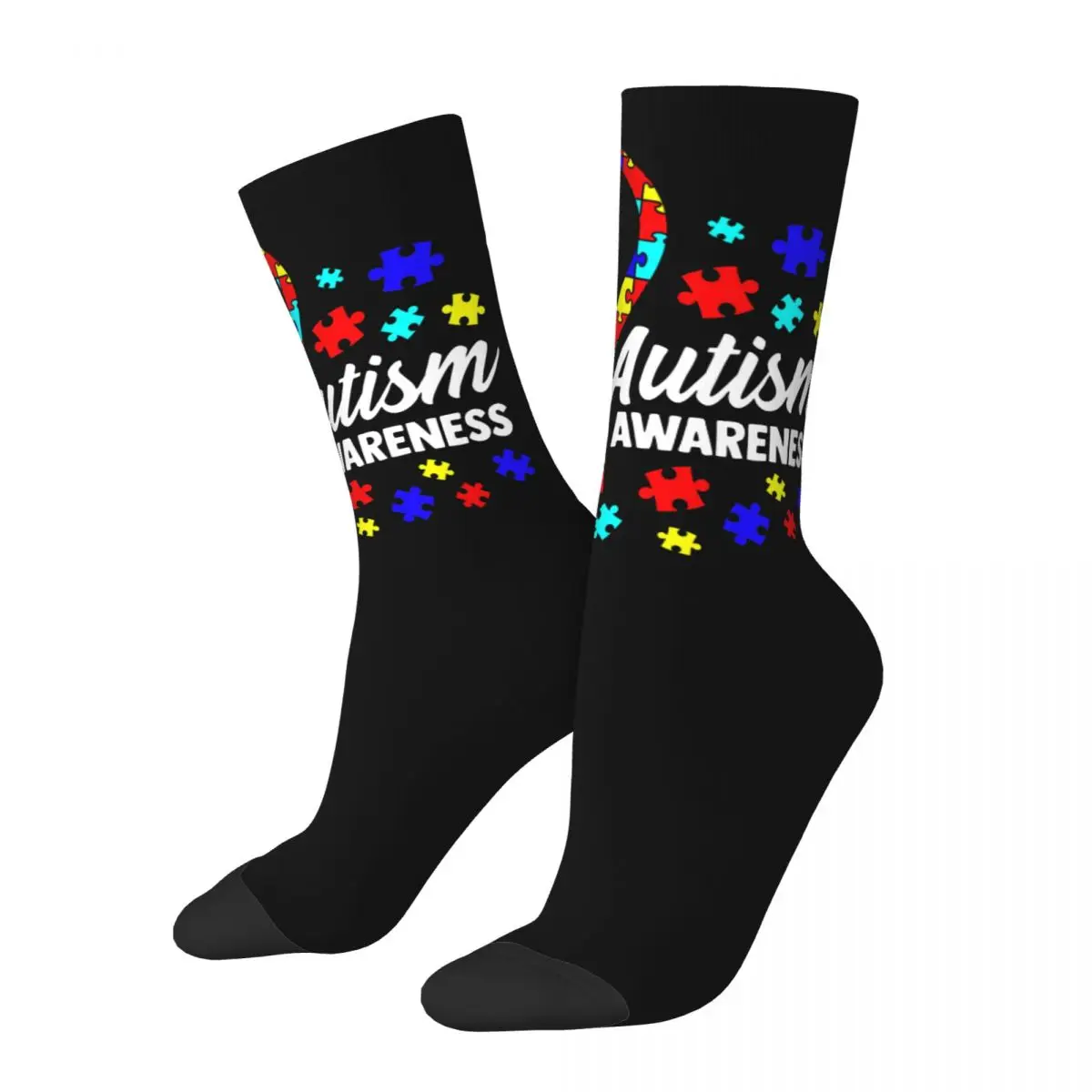 Winter Warm Crazy Design Men's Women's Cute Autism Awareness Socks Autistic Unique Colorful Sweat Absorbing Sports Socks