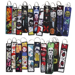 Horror Movie Embroidered Cool Car Keychain for Men Keyring Christmas Key Tag Women Man Fashion Accessories Jewelry Gifts