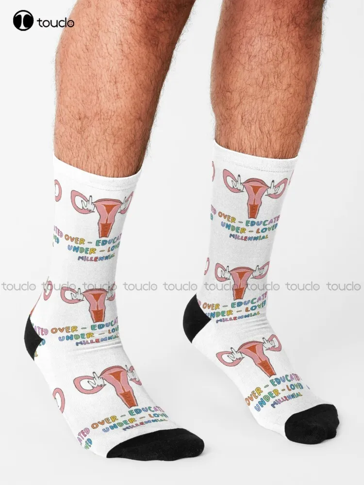 Over-Educated Under-Loved Millennial Socks Mens Socks Size Personalized Custom Unisex Adult Teen Youth Socks 360° Digital Print