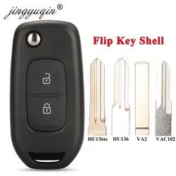 jingyuqin Flip Remote Car Key Shell 2Button for Renault Dacia Logan 2 Logan II 2018 2019 2020 HU136te / HU56R/VA2/HU136 Fob Case