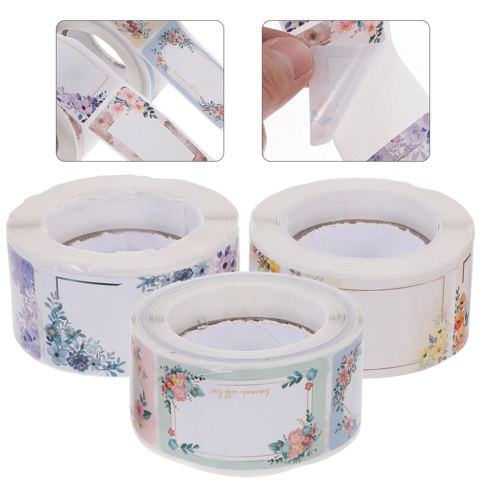 3 Rolls Sticker Adhesive Labels Decorative Bottle Stickers Floral Handwriting Convenient Date for Office