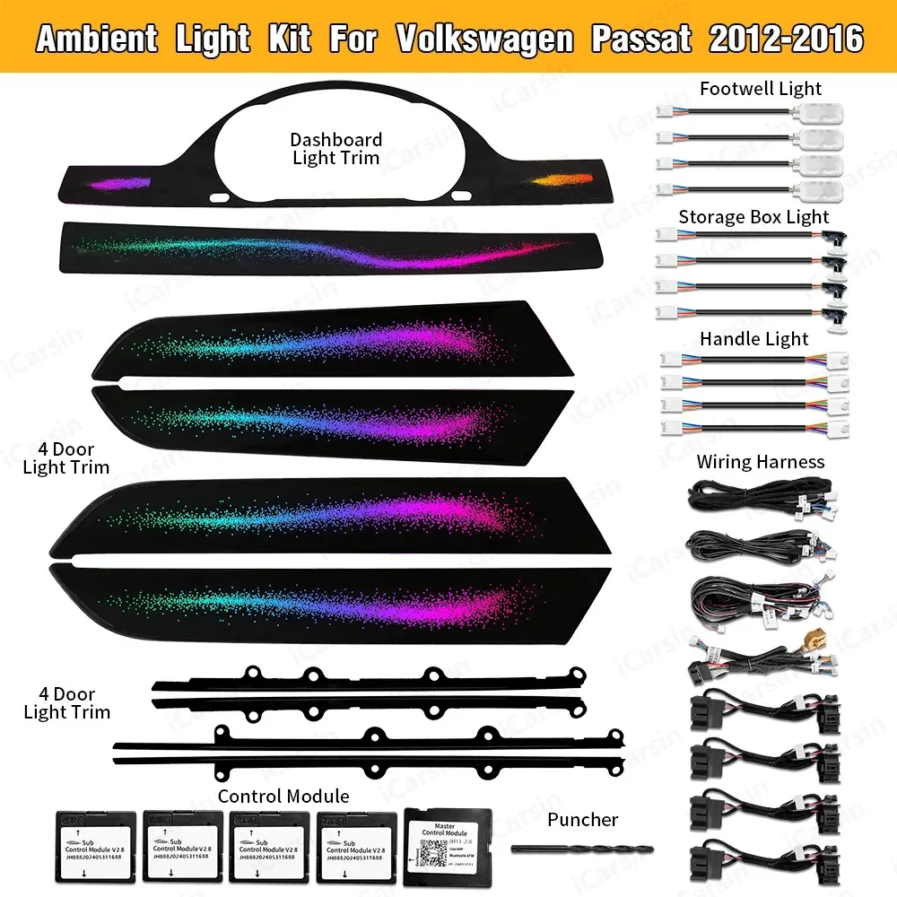 

64-цветное динамическое окружающее освещение для VW Passat B7 Magotan 2012-2016, аксессуары для обновления внутреннего светодиодного освещения