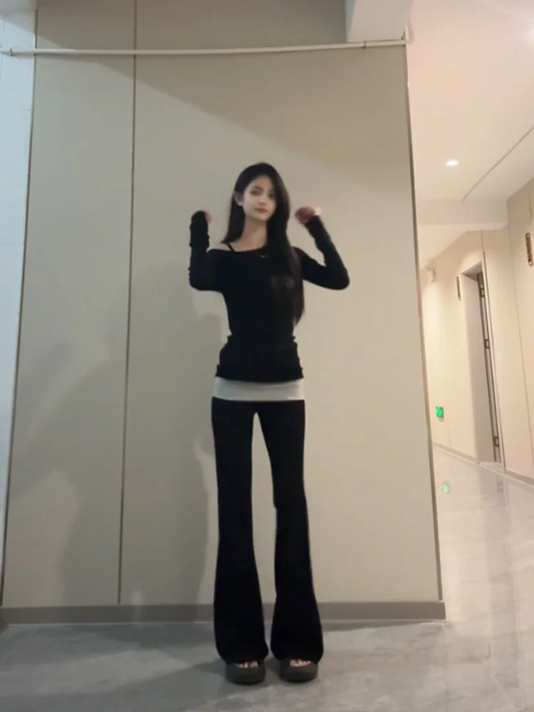 Damskie spodnie capri z niskim stanem, ocieplane, wyszczuplające, patchworkowe, w kontrastowych kolorach, wiosenne, modne, z wąskimi nogawkami.