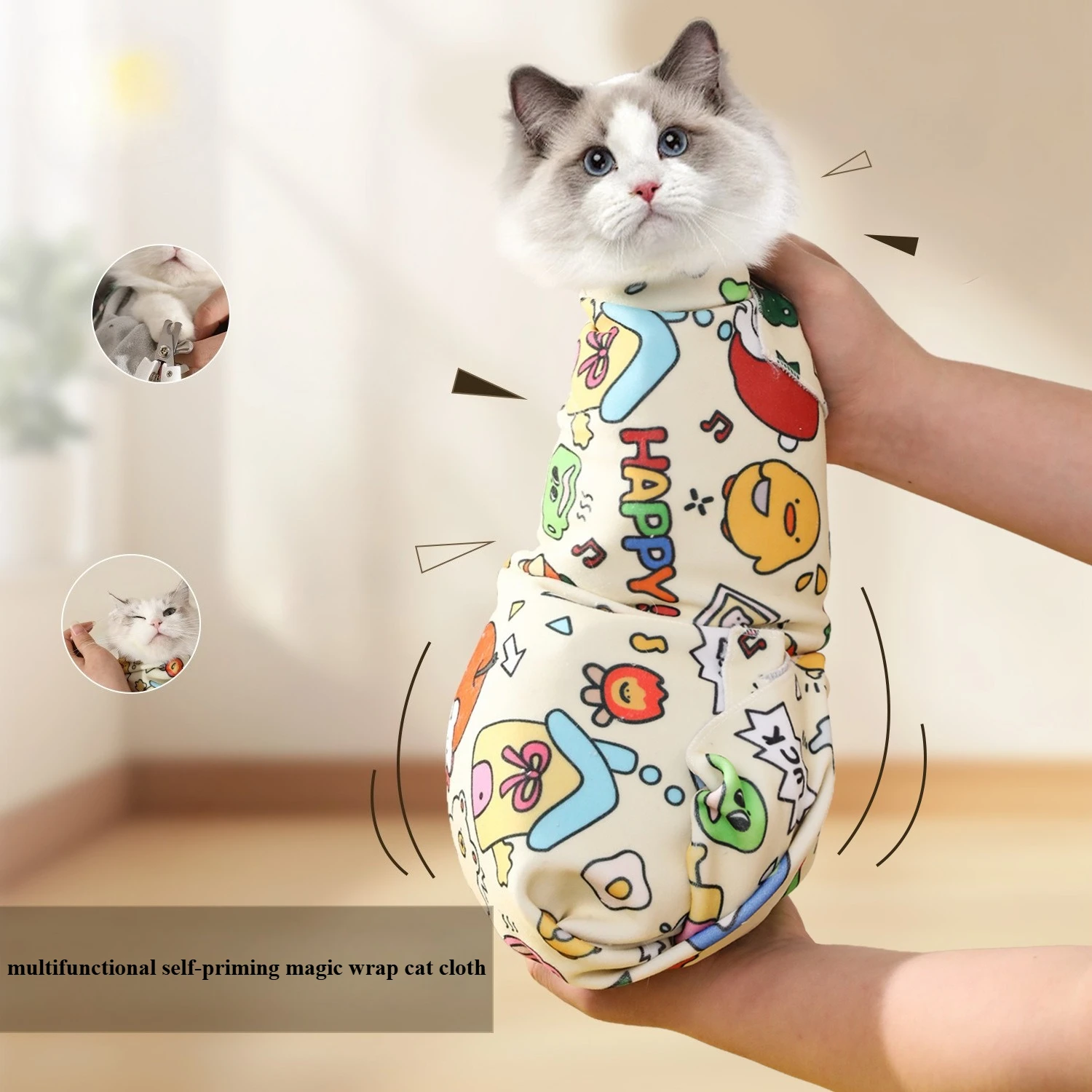 

Pet Towels Multifunctional Self-priming Magic Wrap Cat Cloth Cartoon Graffiti Wrap Cat Cloth Cat Supplies 고양이 손톱손질 담요