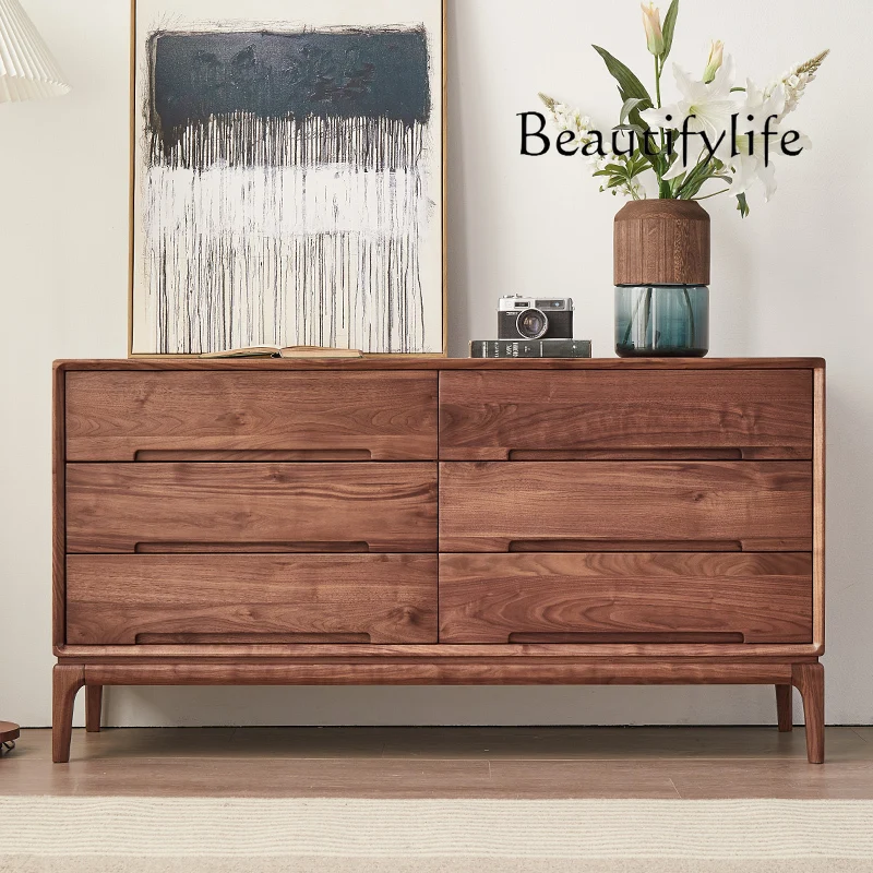 

Nordic Retro Solid Wood Chest of Drawers Italian Light Luxury Bedroom Locker of Bed End Modern Minimalist Wall Clothes Closet