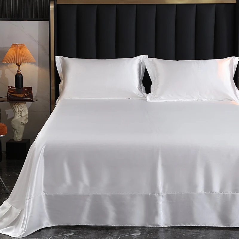 White Rayon Satin Bedding Flat Sheet Solid Color Bed Sheet King Queen Size Super Soft Bed Cover Home Textile