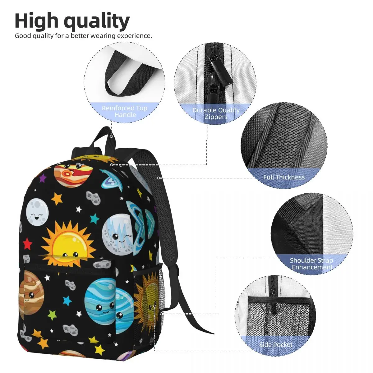 Kawaii Planets Cute Solar System Backpack Boys Girls BookBag Children School Bag Laptop Shoulder Bags for Men Women