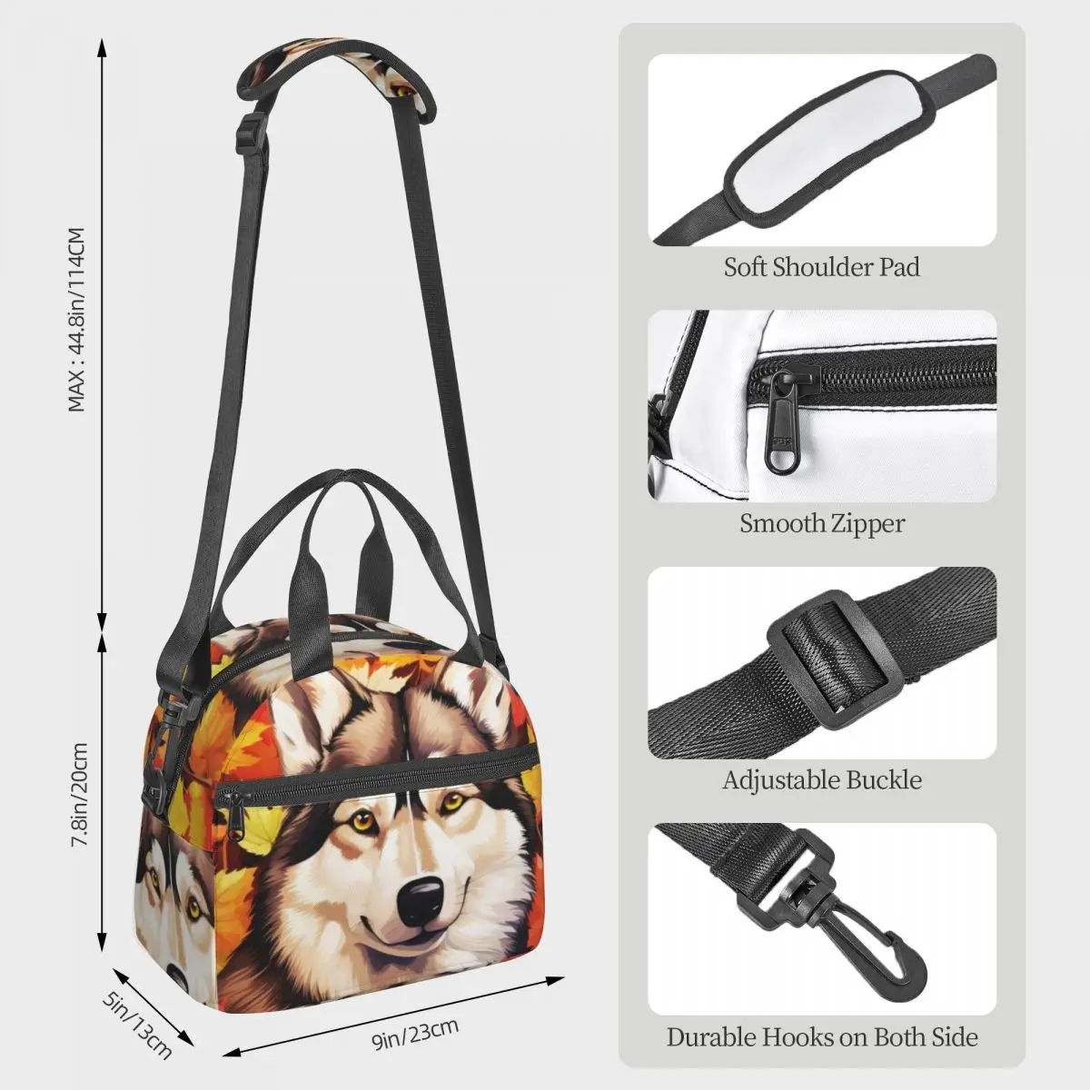 Autumn Fall Siberian Husky Dog Lunch Bags Insulated Bento Box Waterproof Lunch Tote Picnic Bags Thermal Bag for Woman Girl