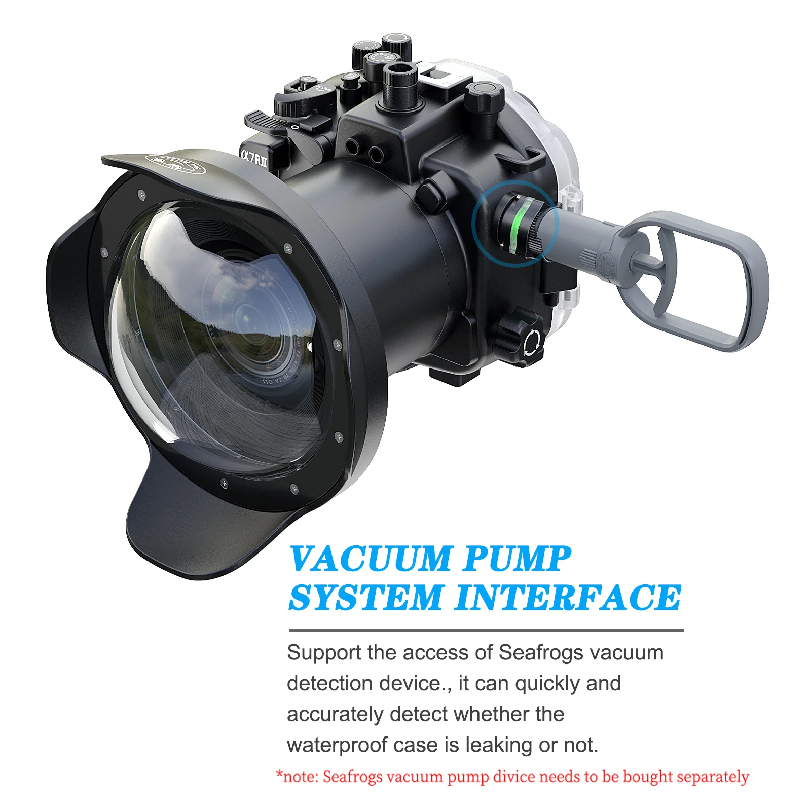 Caixa de câmera à prova d'água Seafrogs com porta Dome de 8 "para Sony A7RIII 24-70mm16-35mm14-24mm 12-24mm lente (incluindo porta padrão)