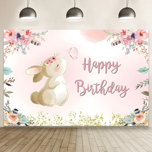 Imagen 2 del producto Fondo fotográfico para fiesta de 1er cumpleaños de princesa, Baby Shower, fondo de fotografía de conejo rosa, accesorios de estudio