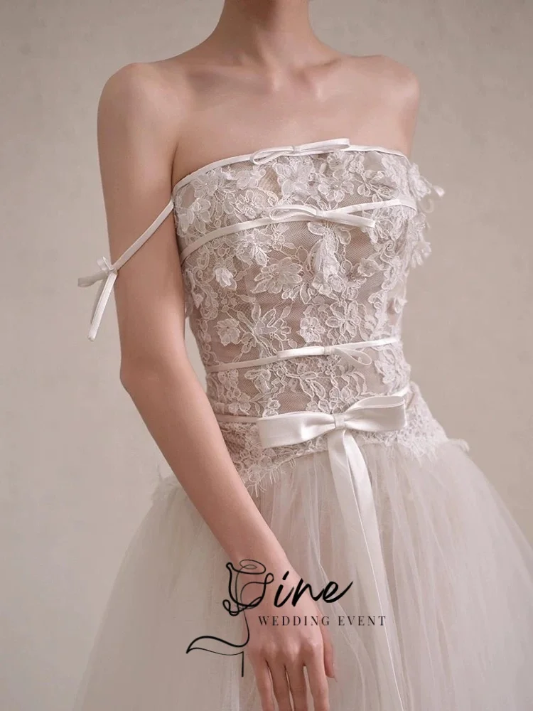 Oine Ivory Bow Belt Lace Wedding Dresses Korea Photoshoot A-line Bridal Gowns Korea Modern Reception Dress Customized 2026