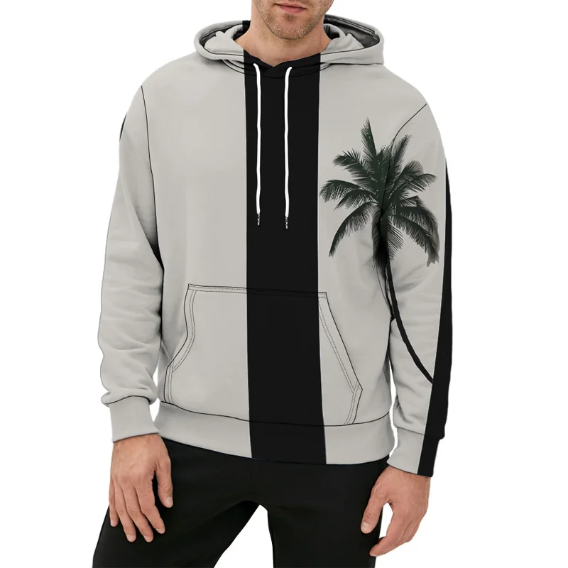 Casual Simple Style Men Hoodies Poker Coconut Tree Feather Print WomenFashion Hooded Sweatshirt Outdoor Clothes Tracksuit S-6XL