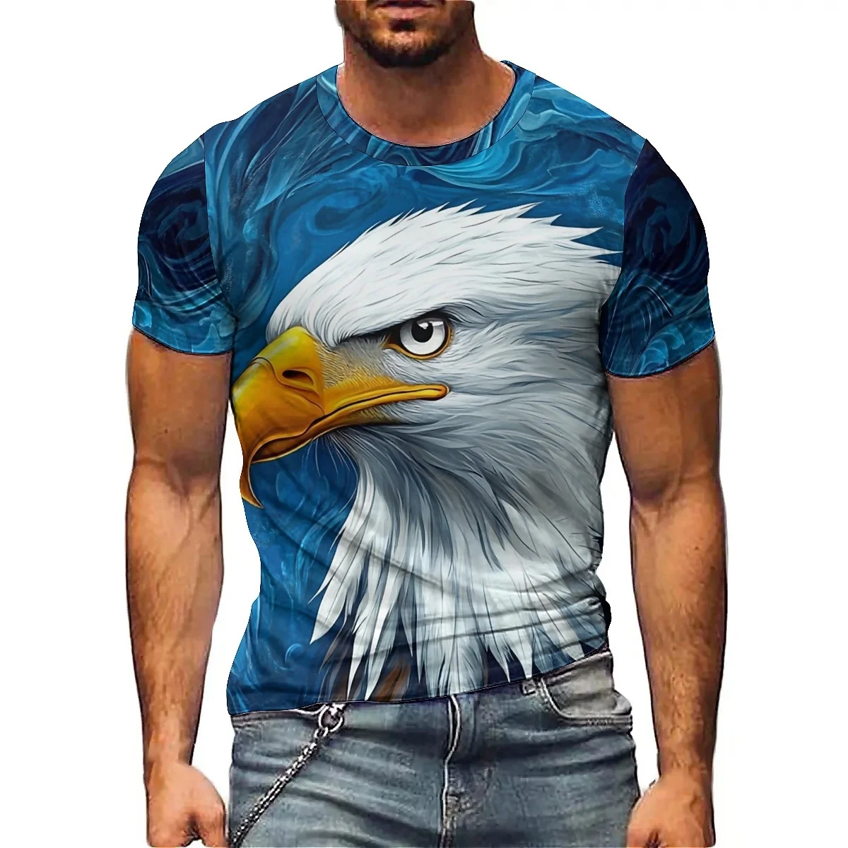 sports style men's 3D printed short sleeved T-shirt suitable for gym running, breathable quick drying fabric, couple style desi