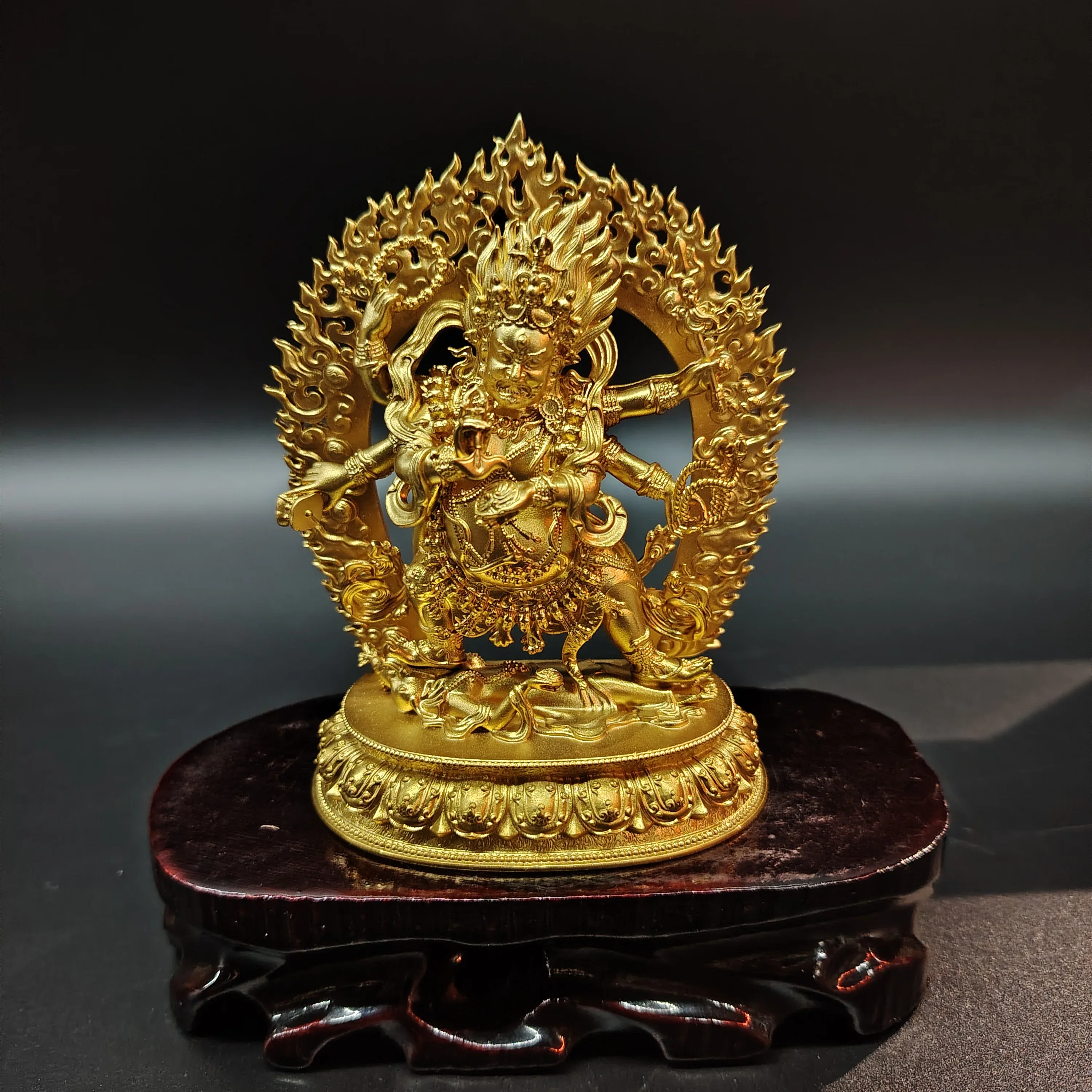 Pure brass six-arm Mahagala Buddha ornament home desktop car portable three-inch 11cm copper statue supply