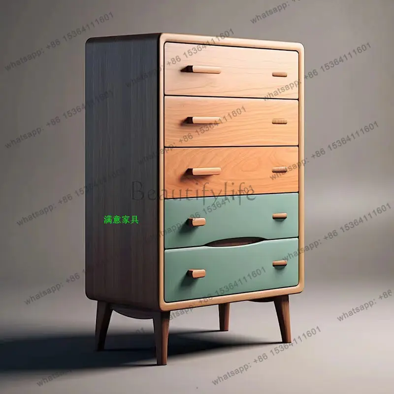 Nordic solid wood art storage cabinet drawer multi-pump locker