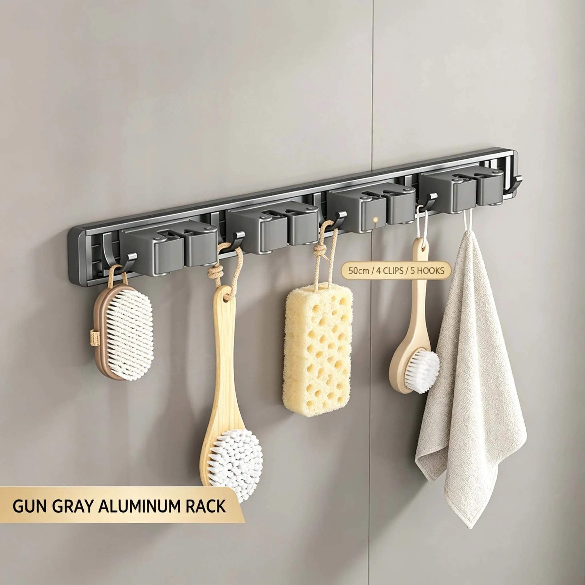 Wall Mounted Mop Holder Punch Free Broom Gripper Hooks Household Bathroom Cleaning Tool Rack Heavy Duty Self Adhesive Stainless Steel Organizer Kitchen Garage Garden Mop Rake Hanger Stand Home Care Kit Set Plus Pro Safe Fast Easy Daily Life Best Top Pure - view 5