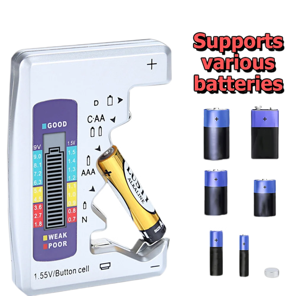 Digital Battery Tester LCD Display AA/AAA/9V/1.5V Button Cell Battery Capacity Check Detector