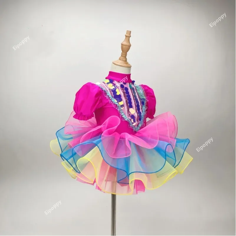 Crianças roupas de salão de baile lantejoulas dança moderna tutu vestido meninas jazz dança traje palco vestidos princesa
