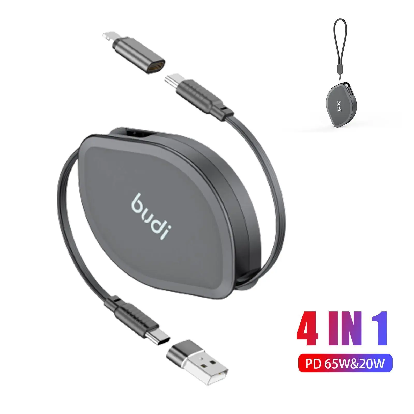 BUDI 4 In1 PD 65W&20W Retractable USB C PD Type C High-speed Charge Sync Cable Fast Charging Mobile Phone Accessories For IPhone