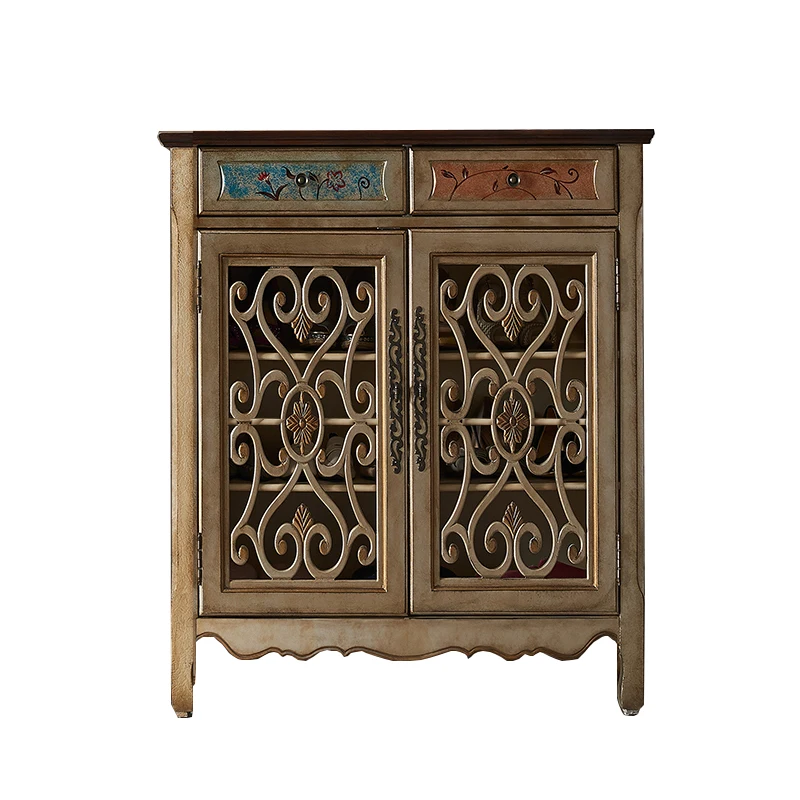 

Painted capacity 1 meter retro solid wood hollow shoe cabinet multi-layer antique storage porch dining side