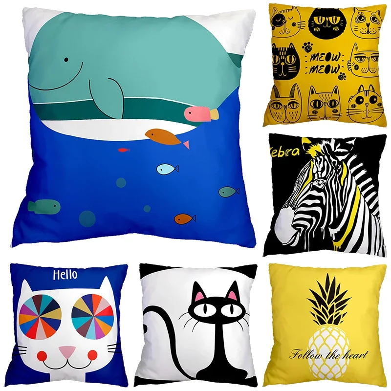 

Customizable Anime Cat and Dog Pillow Pillowcase Home Sofa Car Waist Cushion Cover Nordic Cartoon Animal Whale Zebra Pillowcase