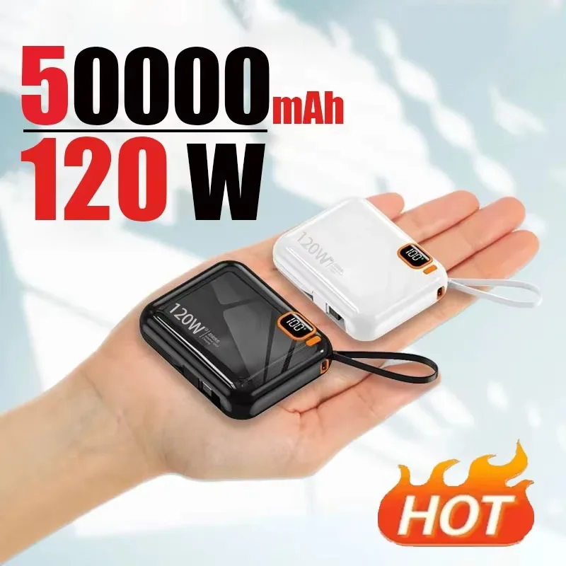 50000 мАч, 120 Вт, быстрая зарядка, 50000 мАч, портативный кабель Power Bank большой емкости, двусторонний мини-Powerbank для Iphone, Samsung, Huawei