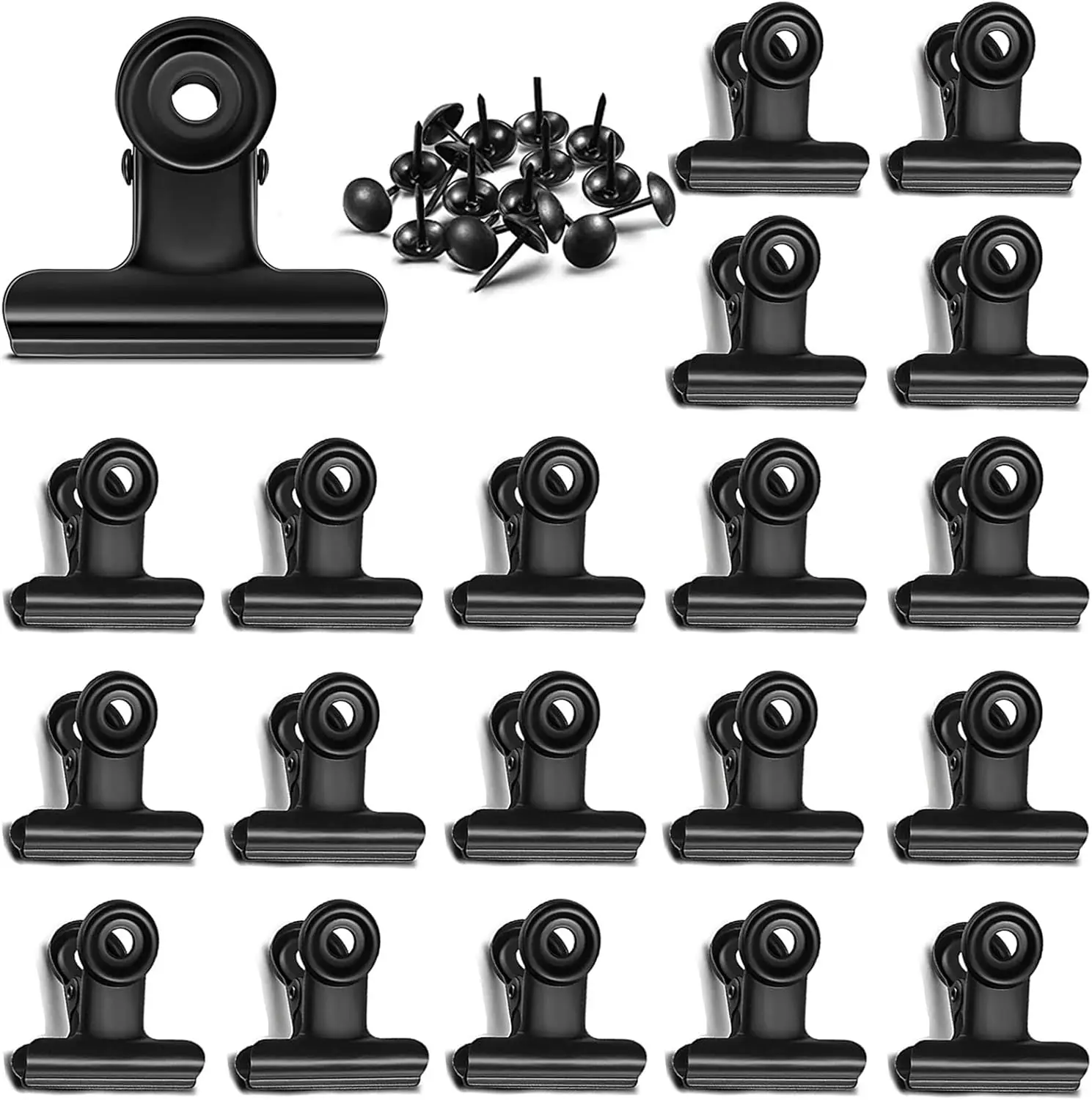 

20 Pack Metal Clips with 20 Push-pins, Mini Binder Clips 1.25 Inch, Strong Spring for Office, School, DIY