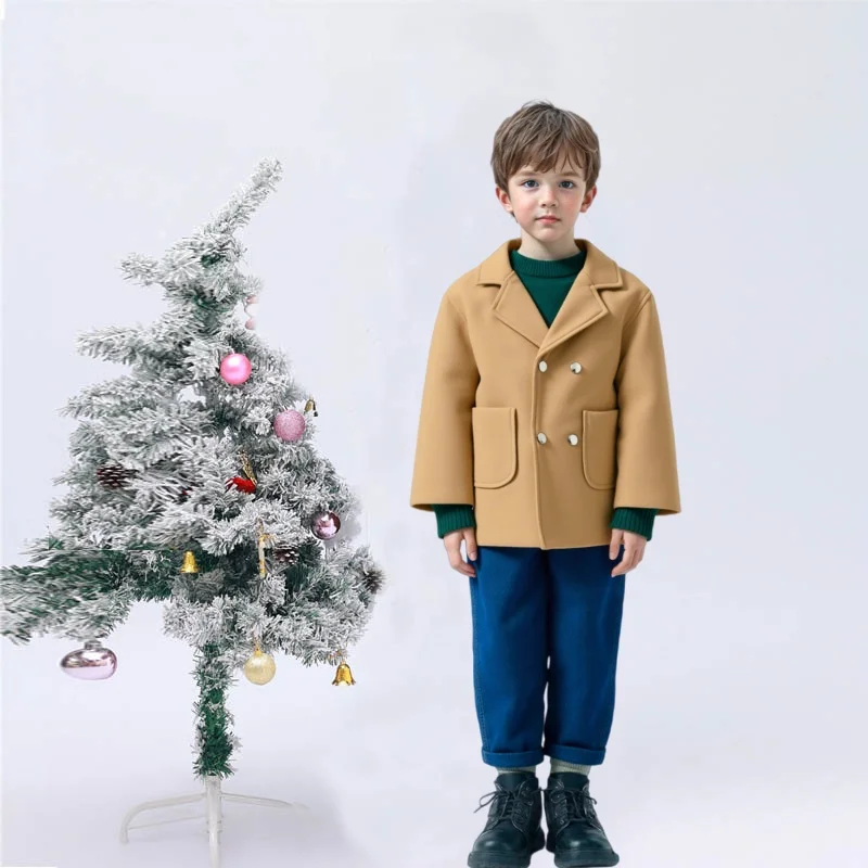 Kids Boys Photography Woolen Coat School Children Windproof Outdoor Jacket 3-11Y Girls Christmas New Year Winter Warm Wool Coat