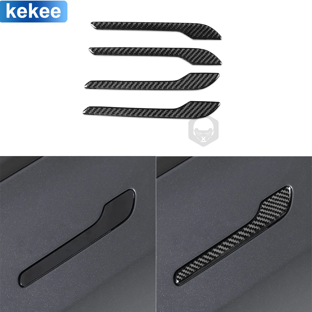 

For Tesla Model 3 2023-up handle 4 pieces Car Interior Real Soft Carbon Fiber Stickers Trim Auto Decoration Accessories